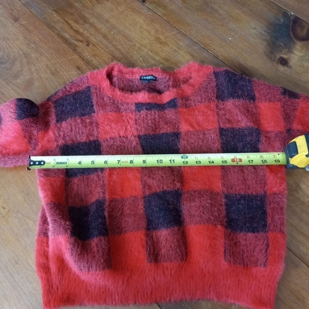 Express Red Black Buffalo Plaid Sweater Slouchy  Size M
